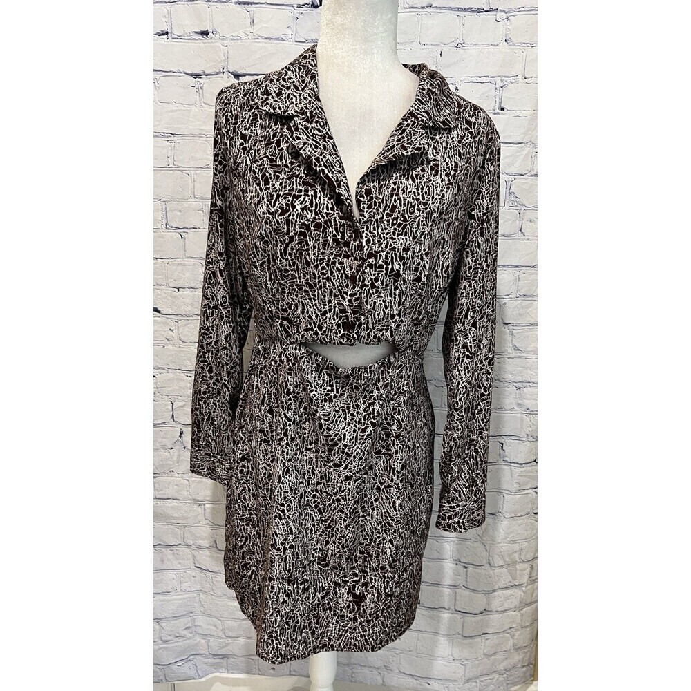 ASTR Womens Brown Snakeskin Print Long Sleeve  Shift Dress Size Large
